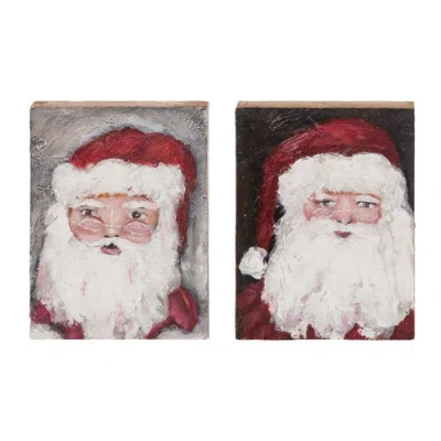 Transpac Hand Painted Santa Block Decor Set Of 2 Tabletop Signs In Multi