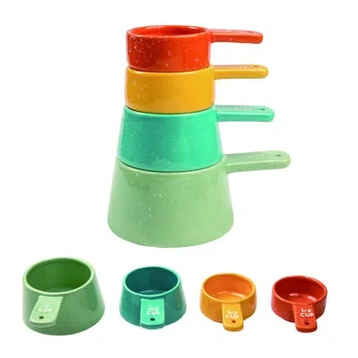 Transpac Happy Camper 4 -piece Dolomite Measuring Cup Set In Yellow;red;green