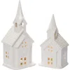 Transpac Holiday Church Set Of 2 Light Up White Decor For Christmas In White