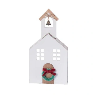 Transpac Holiday Plaid Church Block Decorative Object Red Wood Sculpture