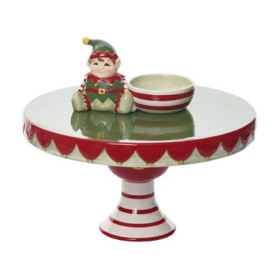 Transpac Holiday Santa's Elf Pedestal Dip Bowl Set Of 2 Festive Trays In Multi