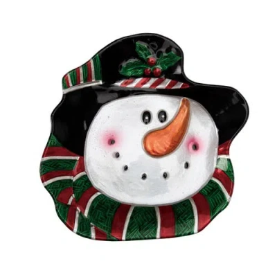 Transpac Holiday Snowman Glass Platter Festive Serving Tray For Christmas In Multi