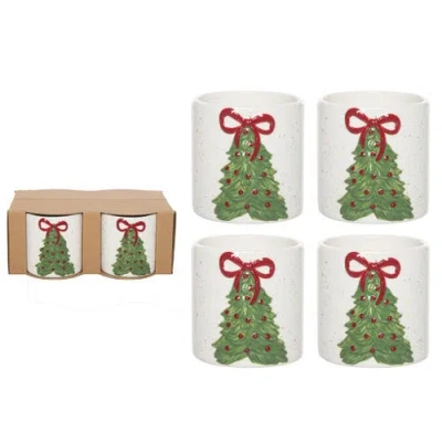 Transpac Holiday Tree Ceramic Juice Cup Set Of 4 Multicolor Drinkware
