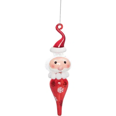 Transpac Holiday Whimsy Santa Head Glass Ornament Colorful Christmas Tree In Red