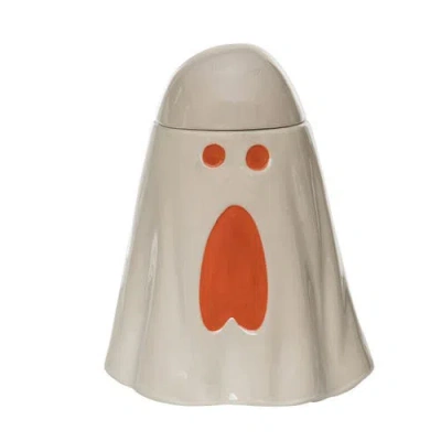 Transpac Iridescent Ghost Cookie Jar White Dolomite Halloween Decor