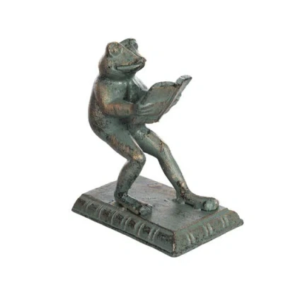 Transpac Iron Frog Bookend Metallic For Shelf Styling And Book Display In Green