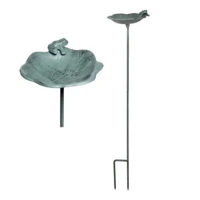 Transpac Iron Frog On Lily Pad Birdfeeder Metallic For Spring Garden Decor In Green