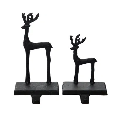 Transpac Iron Matte Black Reindeer Stocking Holder Set Of 2 Christmas Home Decorations