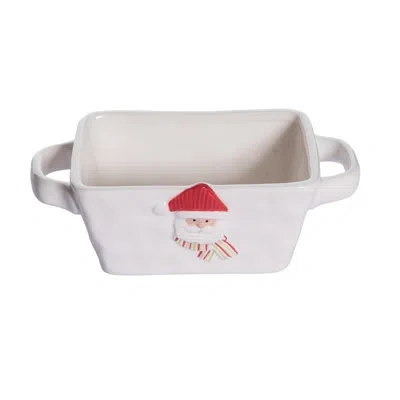 Transpac Jolly Santa Ceramic Baker For Holiday Baking, White Open Baking Dishes Perfect For Christmas Tableto