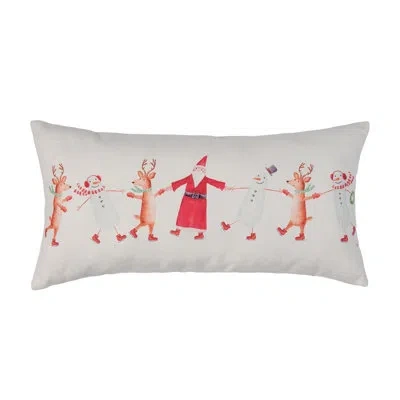Transpac Jolly Skaters Christmas Lumbar Pillow - Colorful Polyester Throw Pillow For Indoor Use, Perfect Holi In Orange;red;white