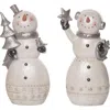 Transpac Large Resin Metallic Snowman Figurine Set Of Two Christmas Decor In White