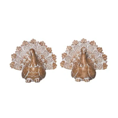 Transpac Large White-washed Turkey Figurine Set Of 2 Fall Harvest Home Decorations For Thanksgiving  In Brown