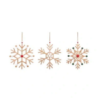 Transpac Large Wood Snowflake Decor Set Of 3 Gold Tabletop Decorations In Brown
