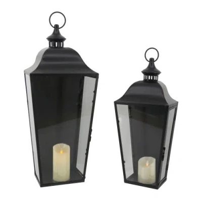 Transpac Led Metal Oversized Wall Lanterns Set Of 2 Decorative Candle Holders For Home Spring Decor In Black