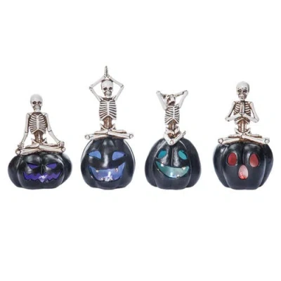 Transpac Light Up Black Pumpkin With Yoga Skeleton Halloween Decor