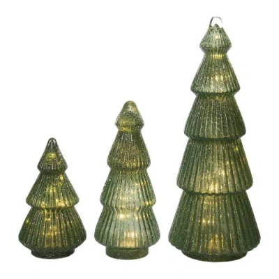 Transpac Light Up Glass Green Glitter Trees