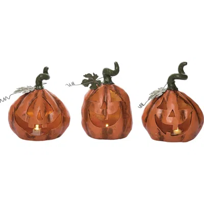 Transpac Light Up Jack-o-lantern Figurine Set Of 3 For Halloween In Orange