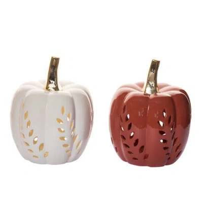 Transpac Light Up Pumpkin Set Of 2 With Punch Detail For Fall Decor In Multi