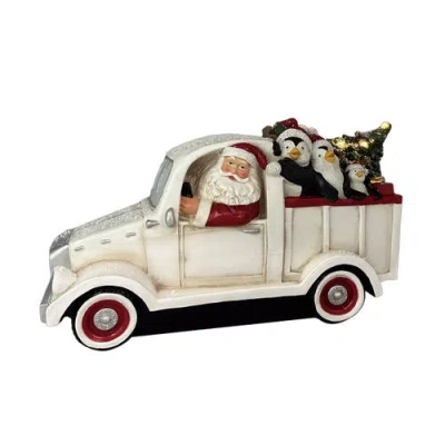 Transpac Light Up Santa Truck With Animals And Tree Decorative Sculpture In White