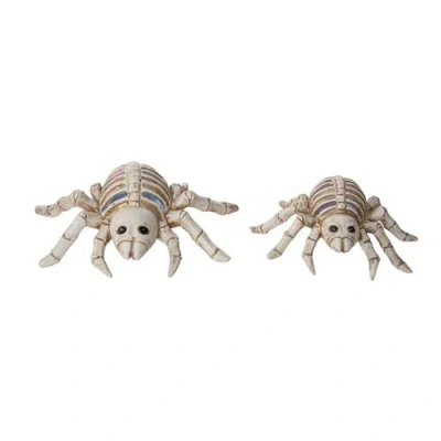 Transpac Light Up Skeleton Spiders Set Of 2 Halloween Decor In White