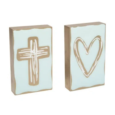 Transpac Mdf And Epoxy Block Heart And Cross Set Of 2 Multicolored For Spring Home Decor