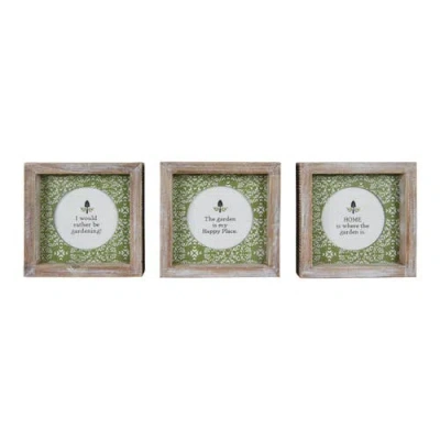 Transpac Mdf And Wood Framed Decor Garden Set Of 3 Wall Sign Multicolored For Spring Wall And Entryw In Gray