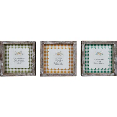 Transpac Mdf And Wood Framed Signs Garden Set Of 3 Multicolored For Spring Wall And Entryway Decor