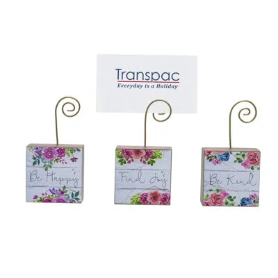 Transpac Mdf Block Photo Holder Set Of 3 Spring Home Decorations In White;pink;orange