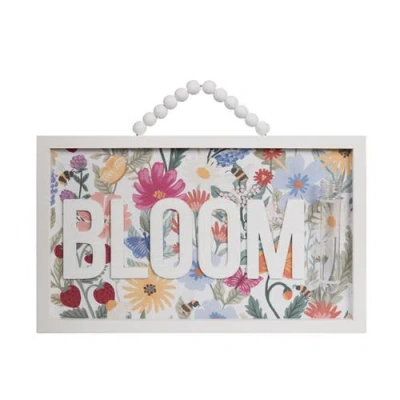 Transpac Mdf Bloom Sign With Bud Vase Multicolored For Spring Wall And Entryway Decor