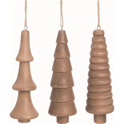 Transpac Mdf Carved Tree Ornament Set Of Three Christmas Decor In Brown