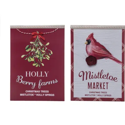 Transpac Mdf Christmas Sign Set Of 2 Wall Art Red Indoor Holiday Decor