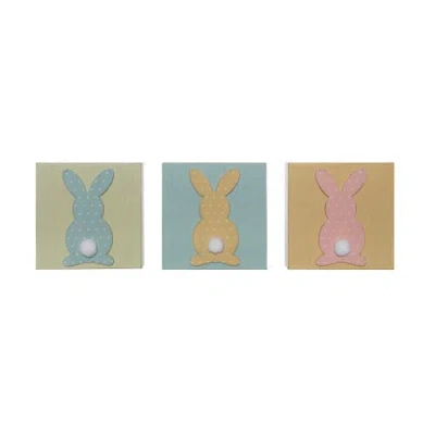 Transpac Mdf Fabric Easter Bunny Block Decor Freestanding Home Decorations For Spring And Easter Cel In Multi