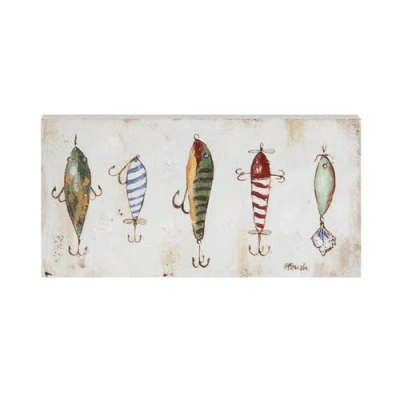 Transpac Mdf Hand Painted Fish Hook Block Decor Multicolored For Spring Home Decor