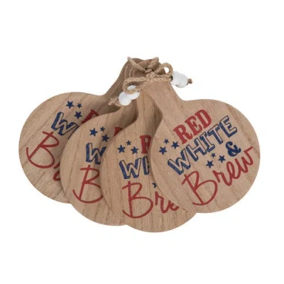 Transpac Mdf Mini Appetizer Board Brew Set Of 4 Red And Blue For Spring Serving And Entertaining In Brown