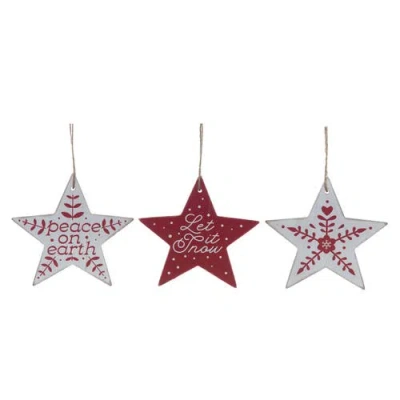 Transpac Mdf Red White Star Shaped Ornament Set Of 3 Christmas Decor In Multi