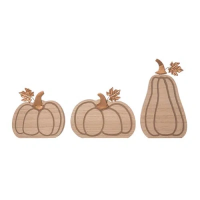 Transpac Mdf Routed Pumpkin Block Decor Set Of 3 Fall Harvest Decor In Brown