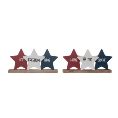 Transpac Mdf Wood Layered Star Block Decor Set Of 2 In Multi