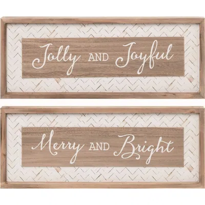 Transpac Mdf Woven Holiday Decor Set Of Two Christmas Decorations In Multi