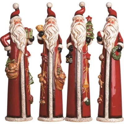 Transpac Medium Dolomite Tall Santa Set Of 4 Ceramic Figurines In Multi