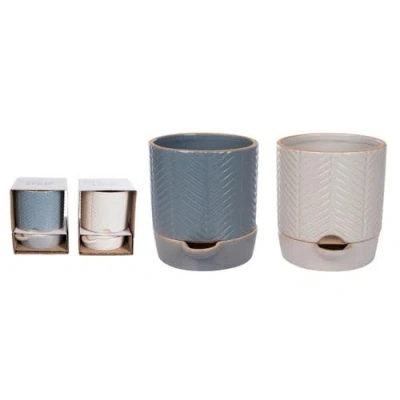 Transpac Medium Terracotta Etched Self Water Planter Set Of 2 Multicolored Indoor Tabletop Home Deco