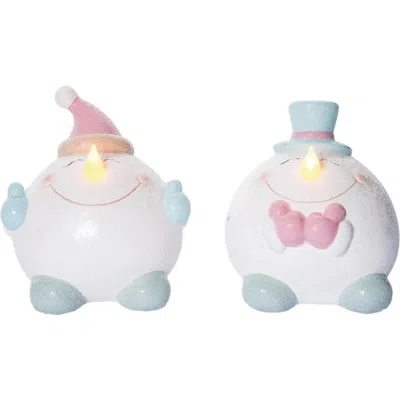 Transpac Medium Terracotta Light Up Snowman Set Of 2 Christmas Decor In White