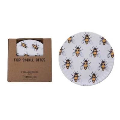 Transpac Melamine Bee Appetizer Plate Set Of 4 Multicolored For Spring Serving And Entertaining In White