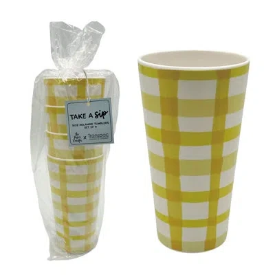 Transpac Melamine Gingham Tumblers Set Of 4 Home Decorations Spring In White;yellow