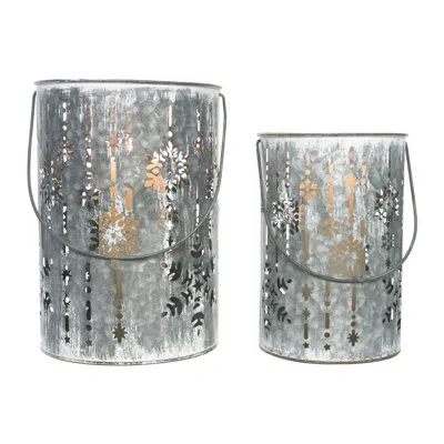 Transpac Metal 11.25 In. Silver Christmas Debossed Snowflake Candle Holder Set Of 2