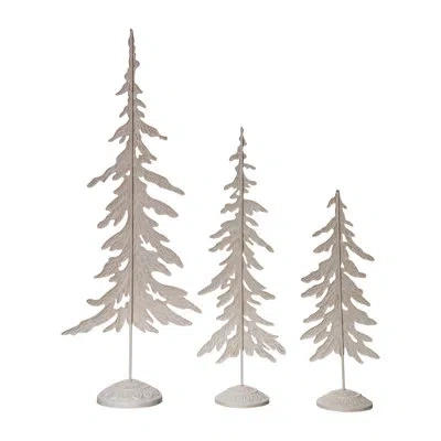 Transpac Metal 11.5 In. Off-white Christmas Rustic Snowy Trees Set Of 3