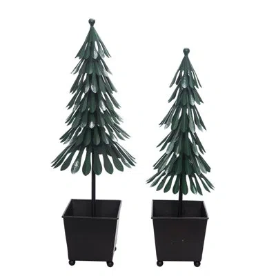 Transpac Metal 20 In. Multicolor Christmas Tree In Pot Set Of 2 In Green;gray