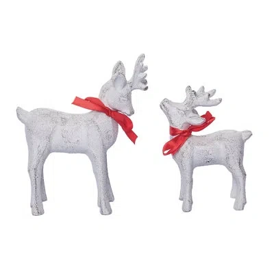 Transpac Metal 6.69 In. Off-white Christmas Big And Little Reindeer Set Of 2