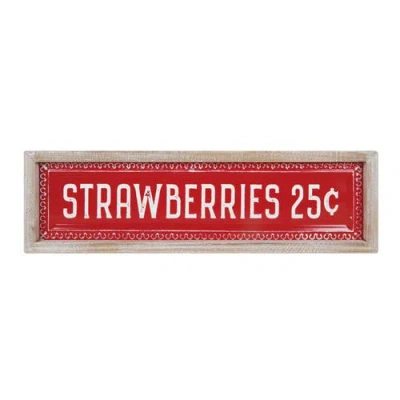 Transpac Metal And Wood Embossed Strawberry Sign Red And Brown For Spring Wall And Entryway Decor In Multi