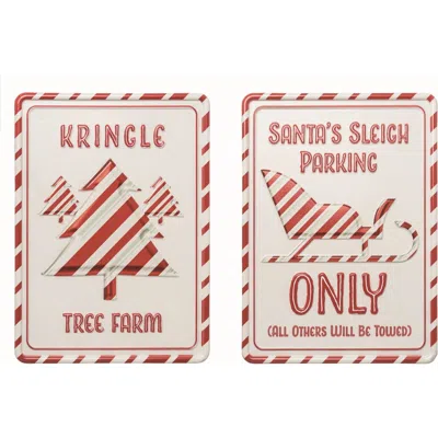 Transpac Metal Candy Cane Sign Set Of Two Christmas Decorations In Red