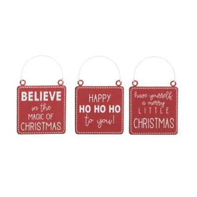 Transpac Metal Embossed Merry Hanging Decor Set Of 3 Christmas Decor In Red